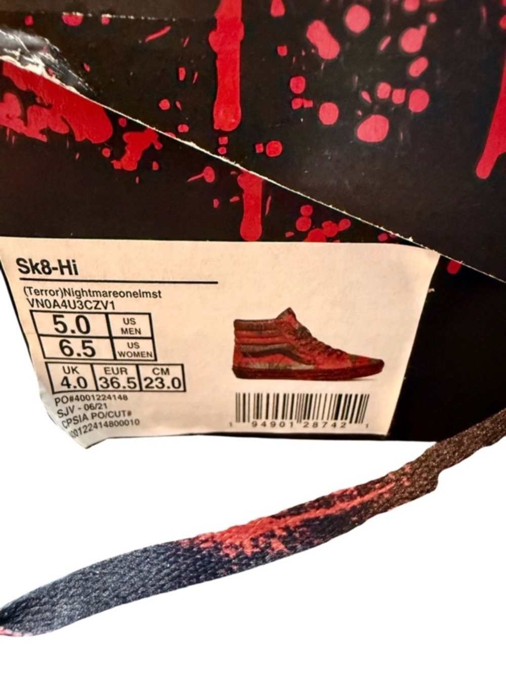 Vans “Nightmare on Elm Street” High-Top Sneakers with blood splatters! New! - Picture 2 of 13